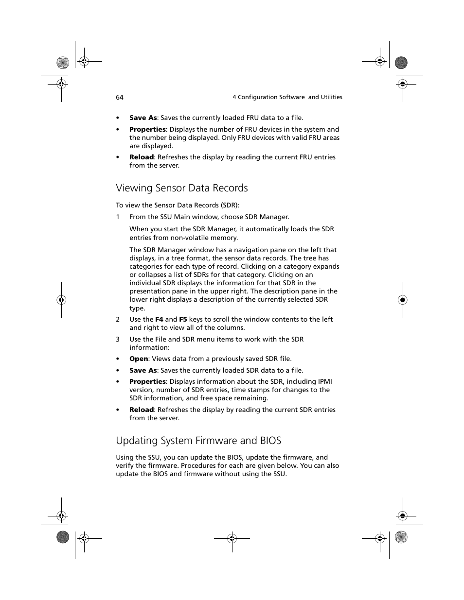 Viewing sensor data records, Updating system firmware and bios | Acer Altos R700 User Manual | Page 74 / 130