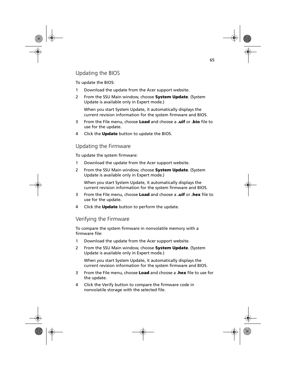 Updating the bios, Updating the firmware, Verifying the firmware | Acer Altos R700 User Manual | Page 75 / 130