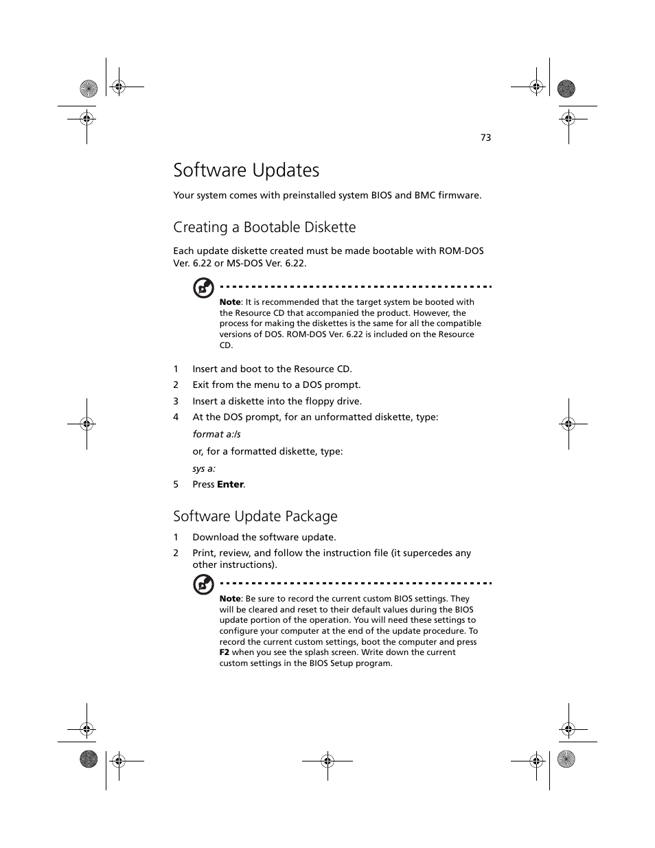 Software updates, Creating a bootable diskette, Software update package | Acer Altos R700 User Manual | Page 83 / 130