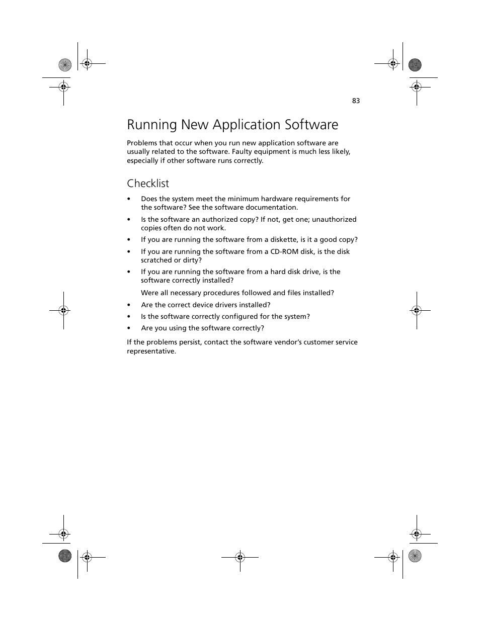 Running new application software, Checklist | Acer Altos R700 User Manual | Page 93 / 130