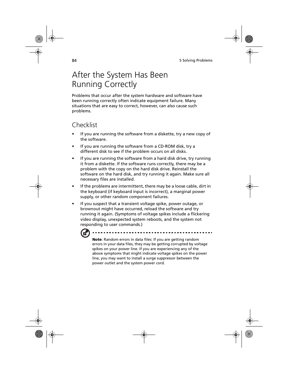 After the system has been running correctly, Checklist | Acer Altos R700 User Manual | Page 94 / 130