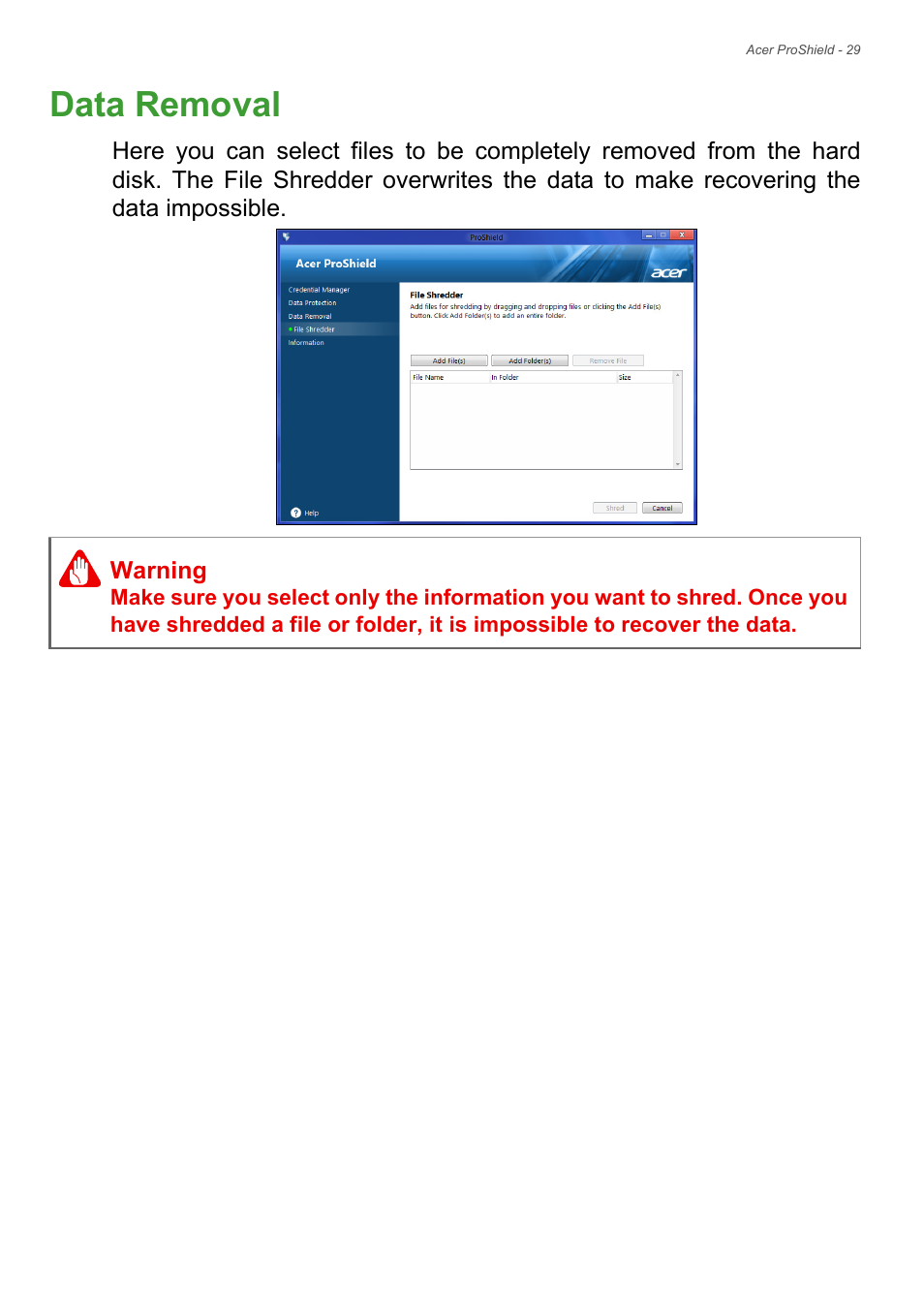 Data removal | Acer Veriton Z2640G User Manual | Page 29 / 68