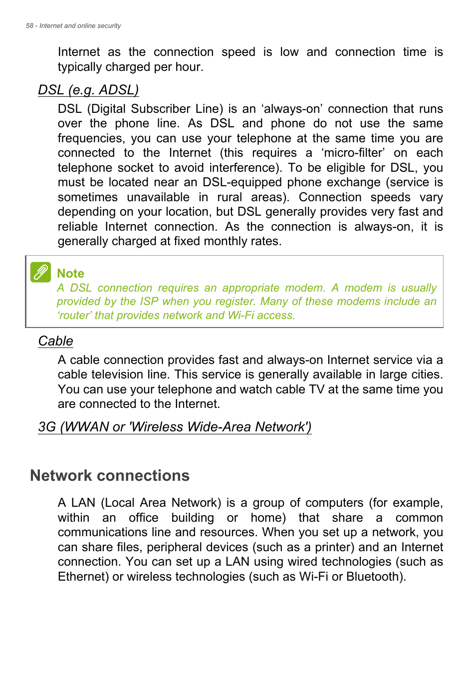 Network connections | Acer Veriton Z2640G User Manual | Page 58 / 68