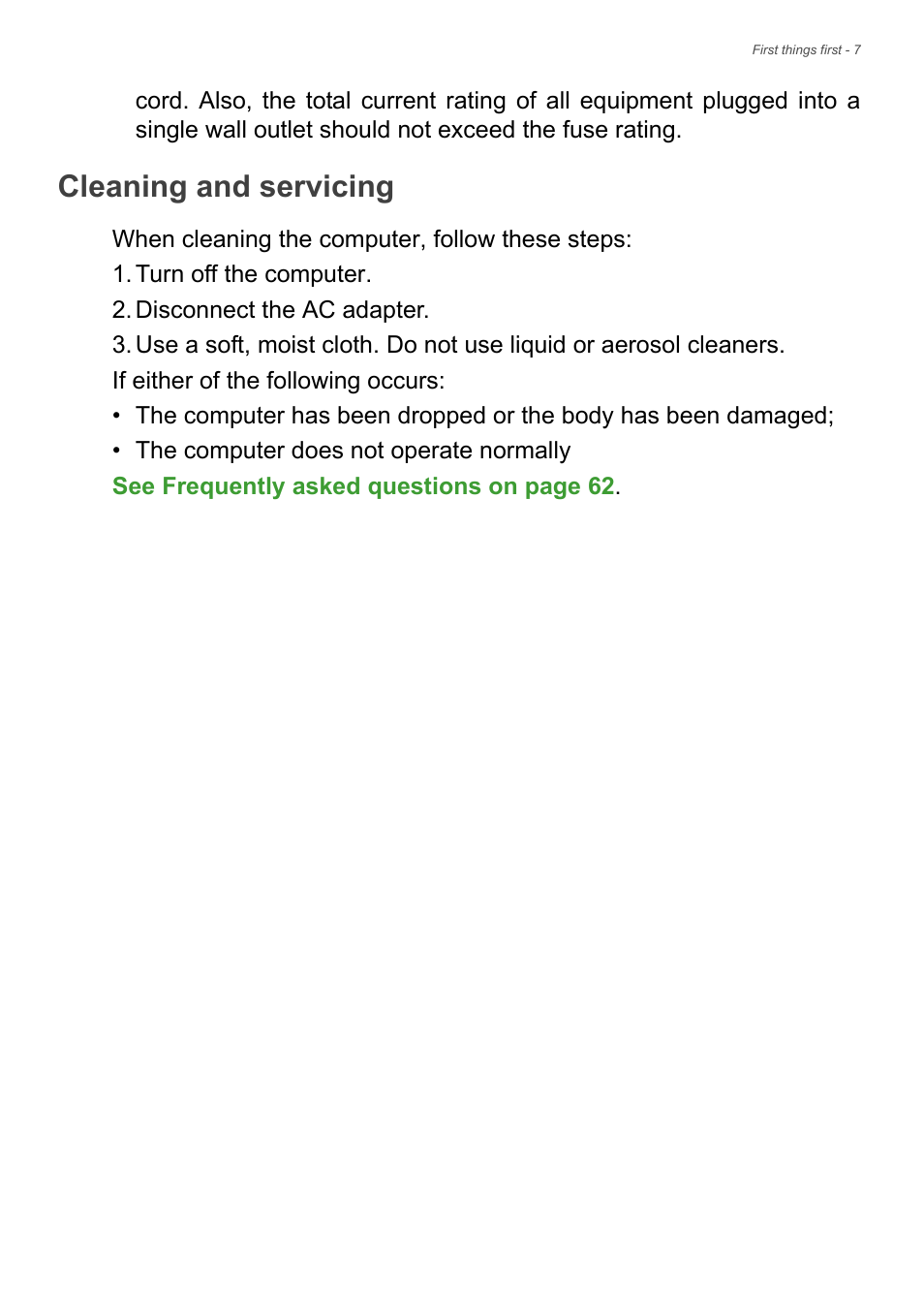Cleaning and servicing | Acer Veriton Z2640G User Manual | Page 7 / 68
