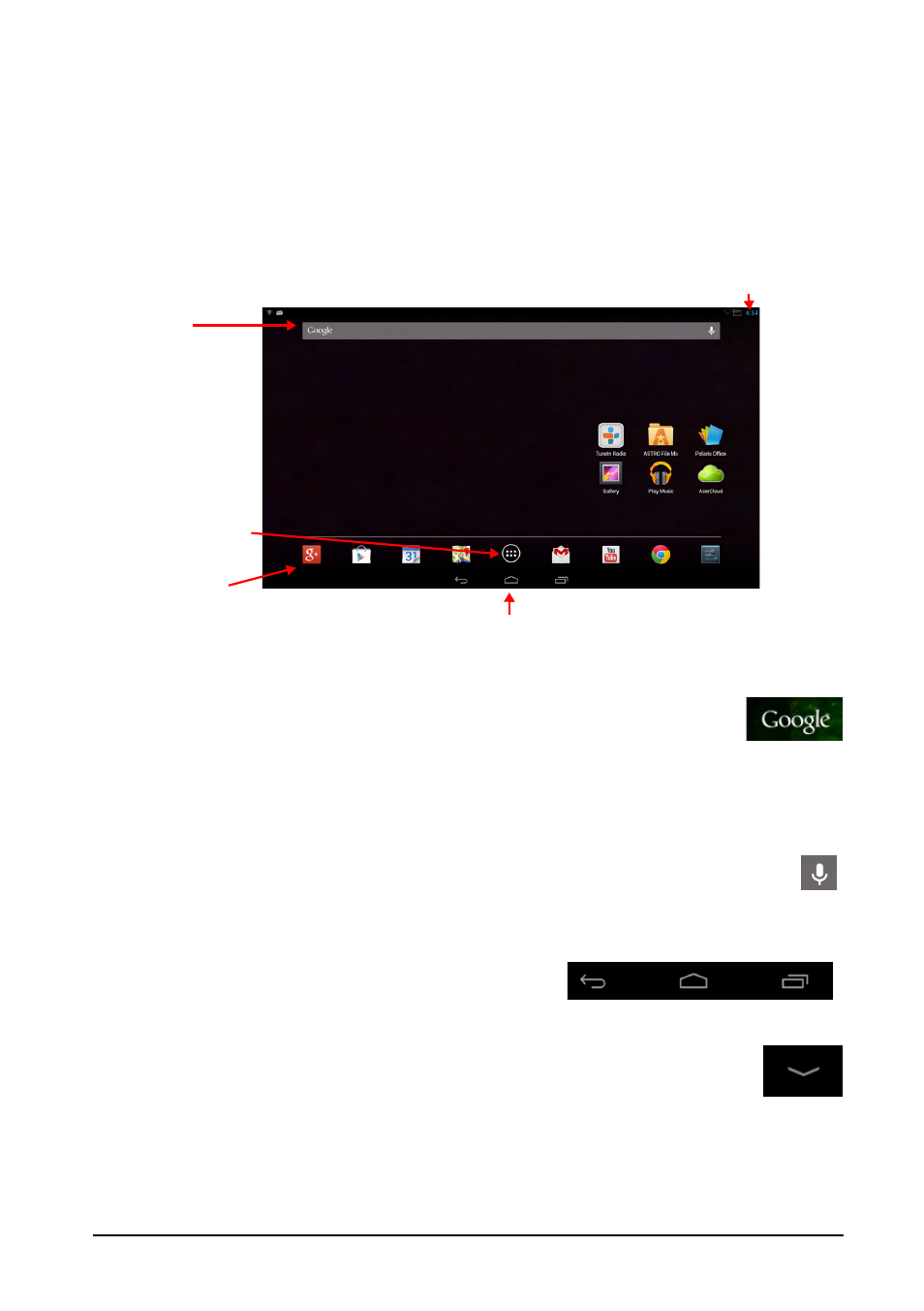 The home screen, Search, Navigation | Voice search | Acer DA222HQL User Manual | Page 11 / 32
