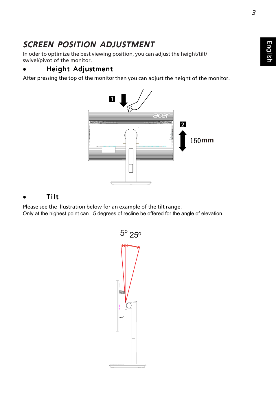 Screen position adjustment | Acer B326HUL User Manual | Page 15 / 28