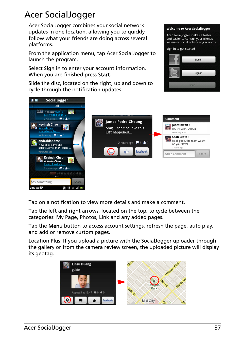 Acer socialjogger | Acer Liquid MT S120 User Manual | Page 37 / 68