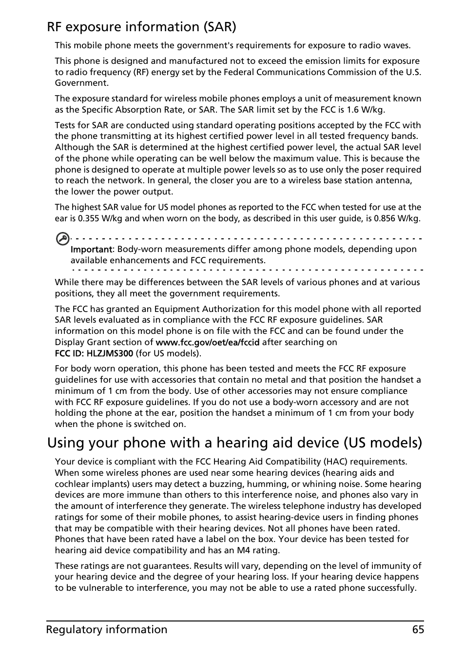 Rf exposure information (sar) | Acer ICONIA SMART (S300) User Manual | Page 65 / 69