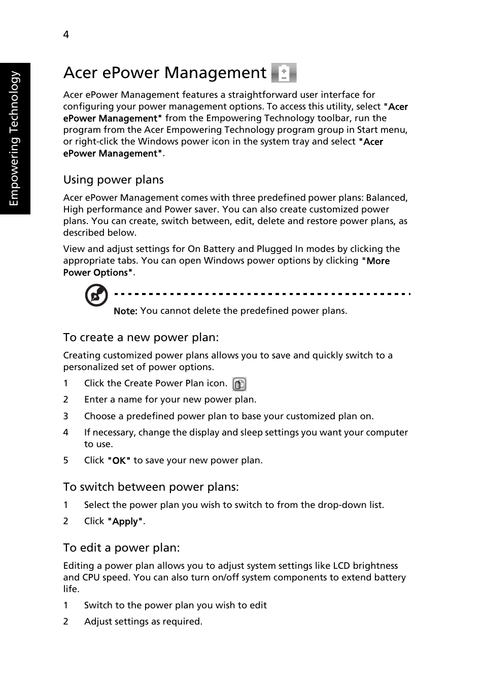 Acer epower management | Acer Aspire 5520 User Manual | Page 24 / 119