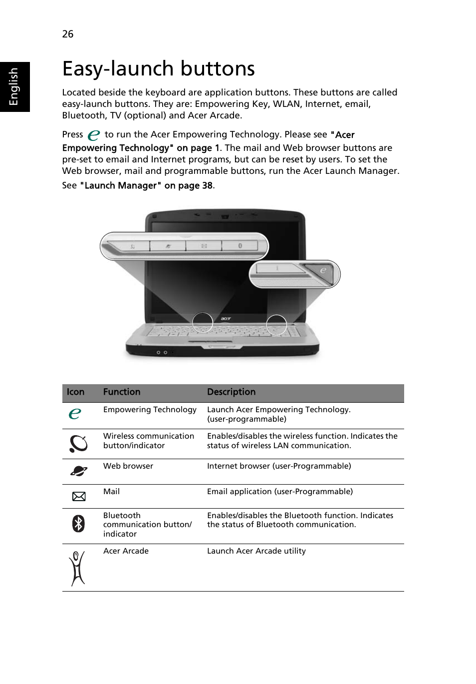 Easy-launch buttons, English | Acer Aspire 5520 User Manual | Page 46 / 119