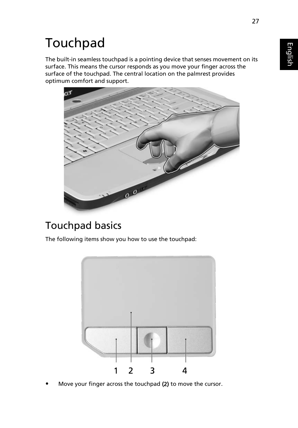 Touchpad, Touchpad basics | Acer Aspire 5520 User Manual | Page 47 / 119