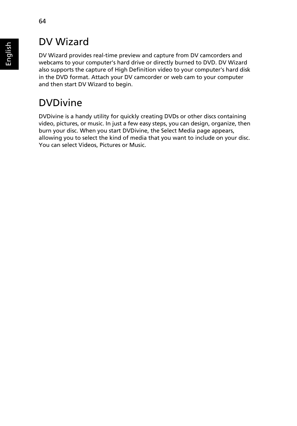 Dv wizard, Dvdivine | Acer Aspire 5520 User Manual | Page 84 / 119