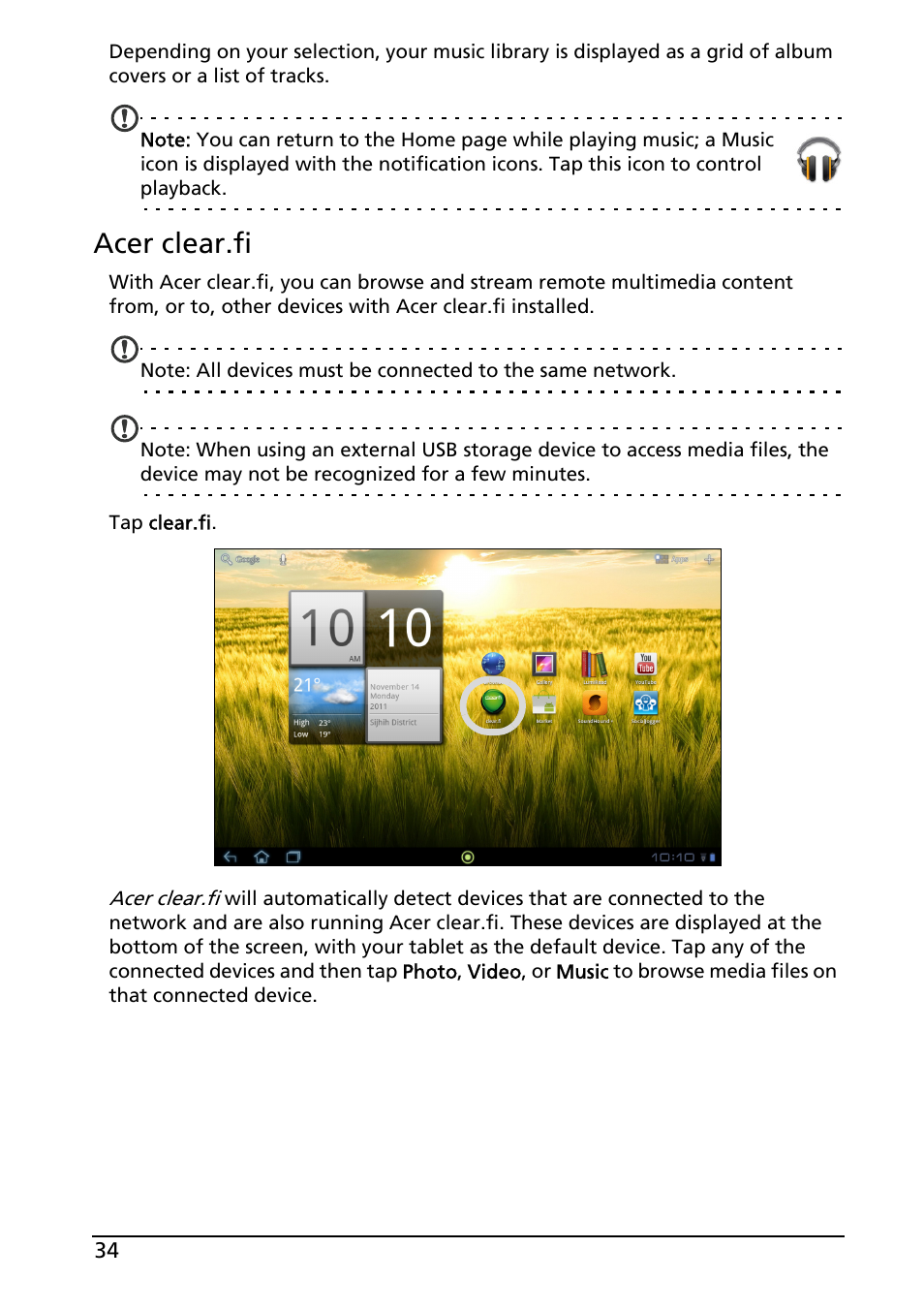 Acer clear.fi | Acer A200 User Manual | Page 34 / 58