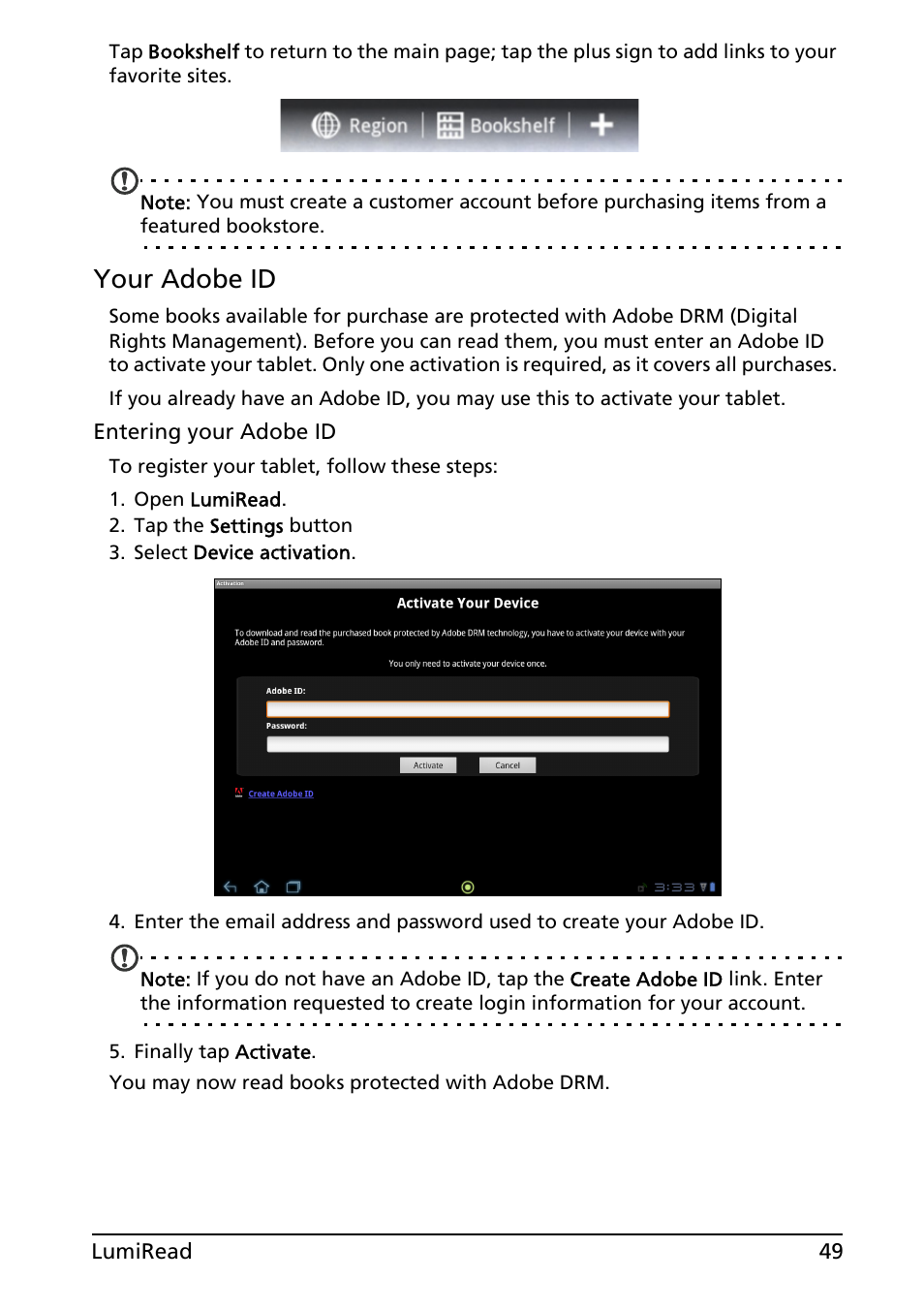 Your adobe id | Acer A200 User Manual | Page 49 / 58