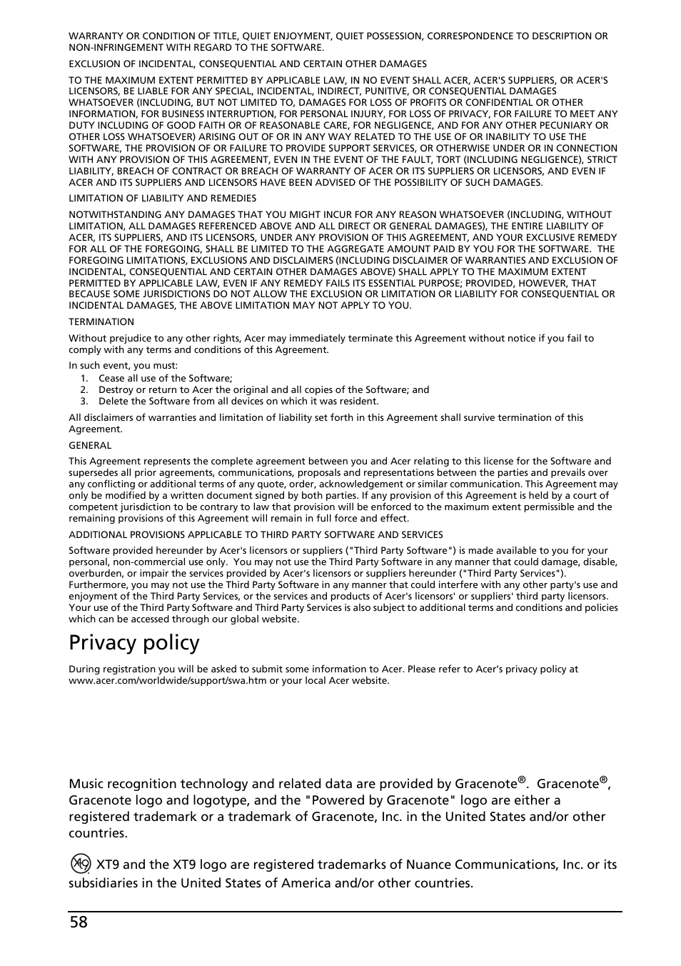 Privacy policy | Acer A200 User Manual | Page 58 / 58