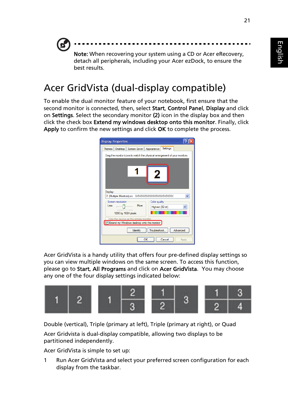 Acer gridvista (dual-display compatible) | Acer Ferrari 4000 User Manual | Page 29 / 67