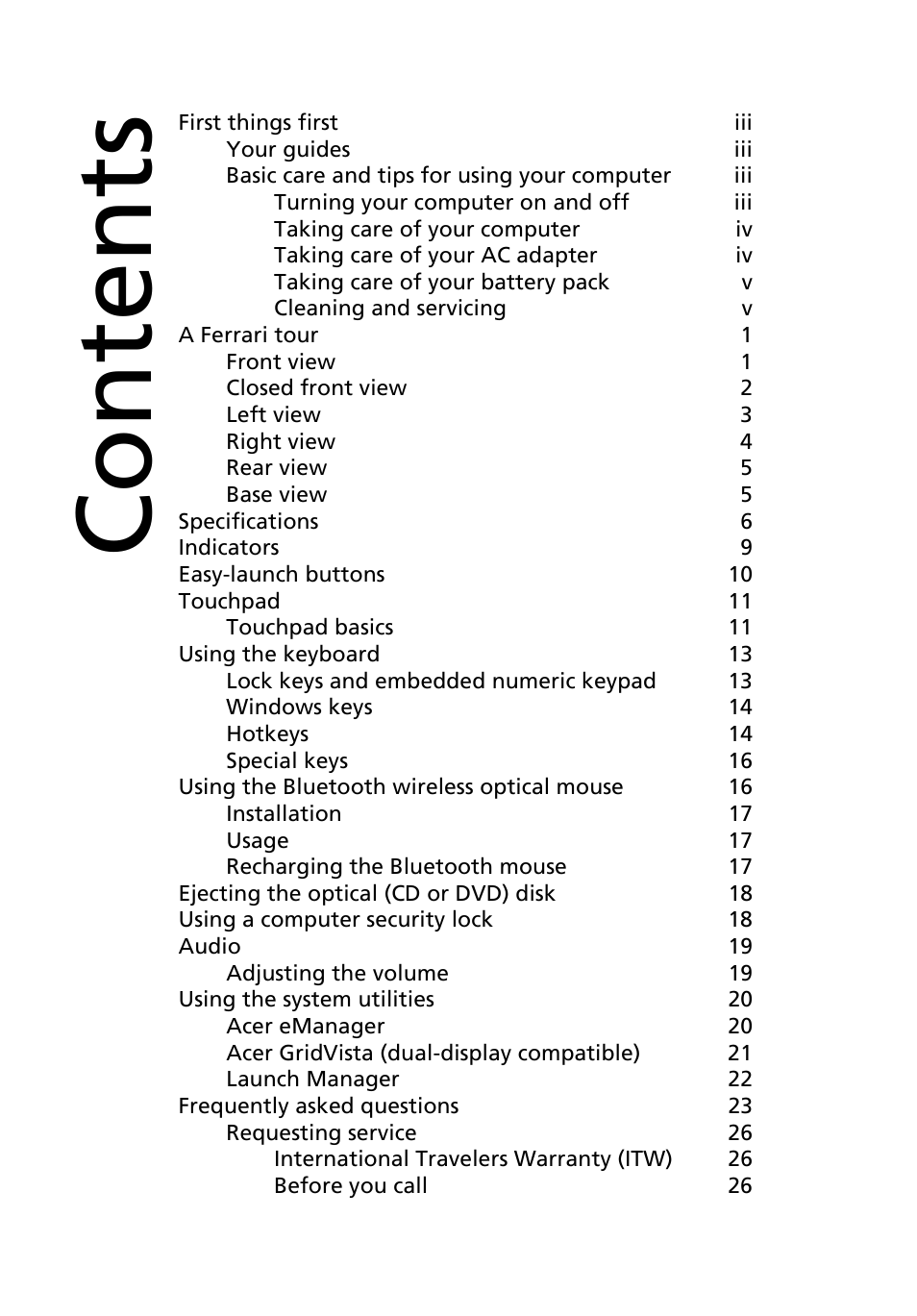 Acer Ferrari 4000 User Manual | Page 6 / 67