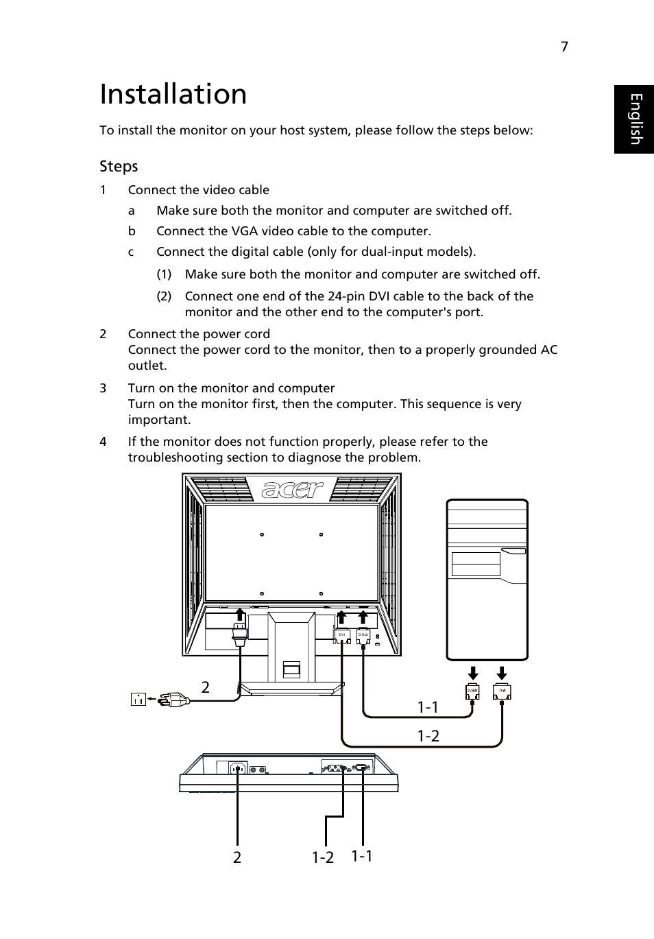 Installation | Acer V193L User Manual | Page 21 / 28