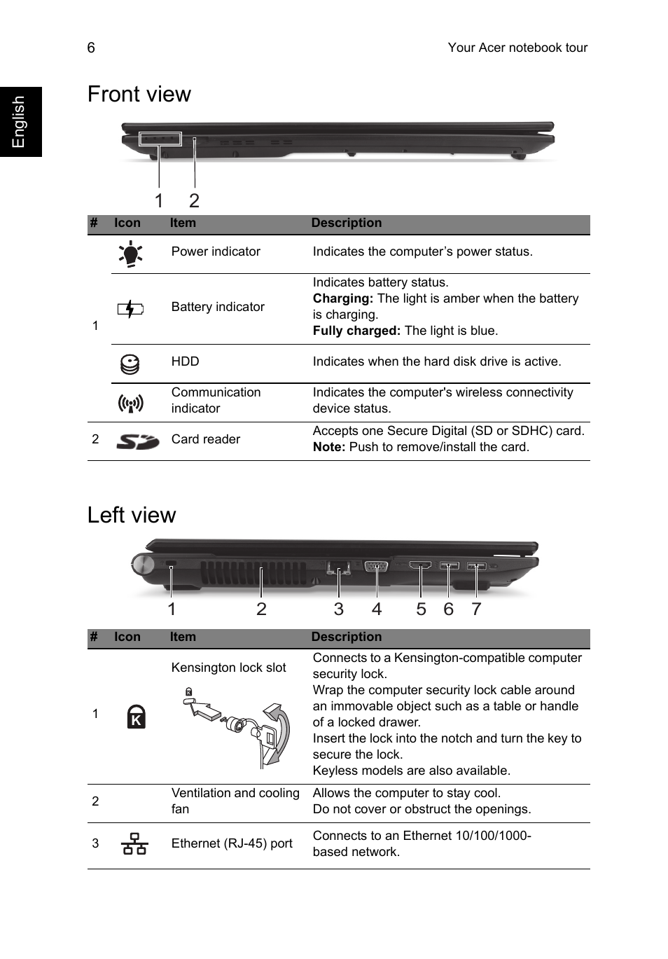 Front view, Left view | Acer Aspire V3-772G User Manual | Page 6 / 10