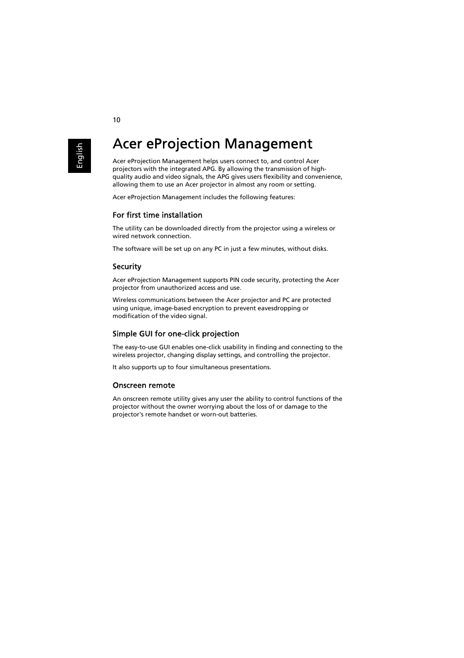 Acer eprojection management | Acer P7203B User Manual | Page 10 / 50