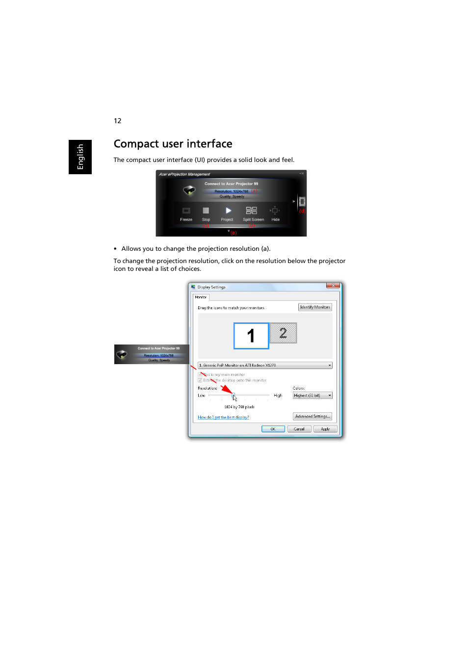 Compact user interface | Acer P7203B User Manual | Page 12 / 50