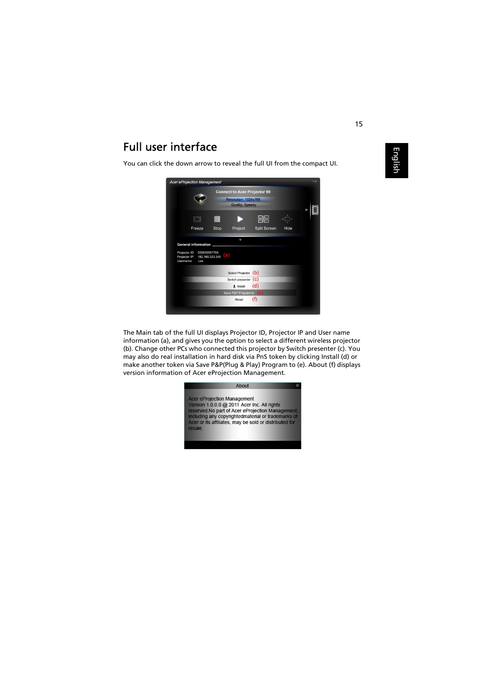 Full user interface | Acer P7203B User Manual | Page 15 / 50
