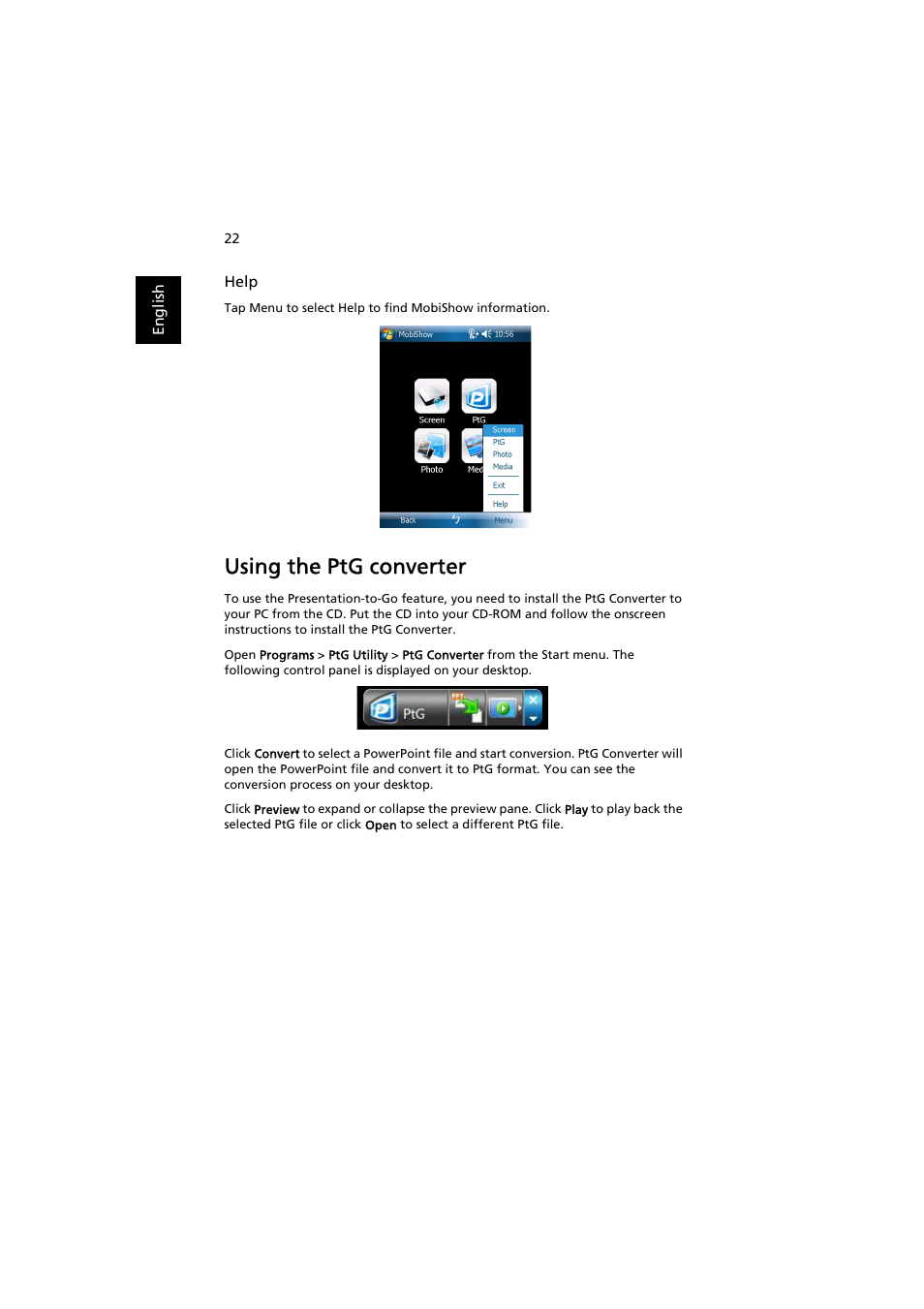 Using the ptg converter | Acer P7203B User Manual | Page 22 / 50