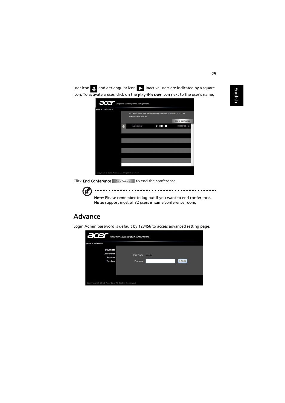 Advance | Acer P7203B User Manual | Page 25 / 50