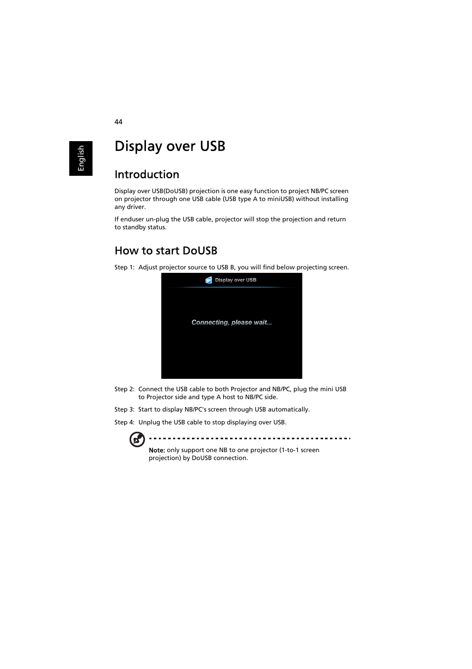 Display over usb, Introduction, How to start dousb | Acer P7203B User Manual | Page 44 / 50