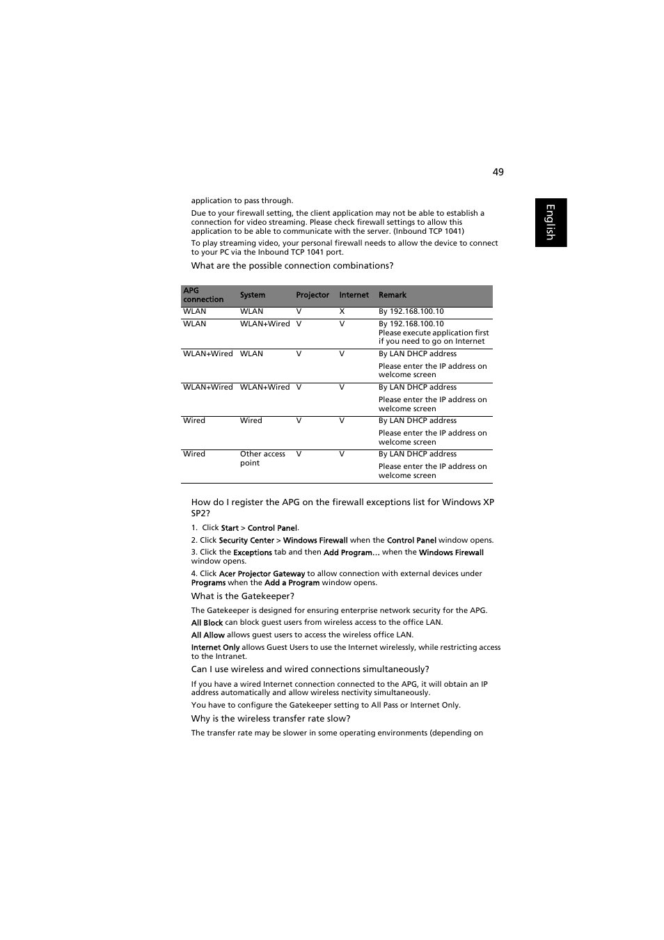 English | Acer P7203B User Manual | Page 49 / 50