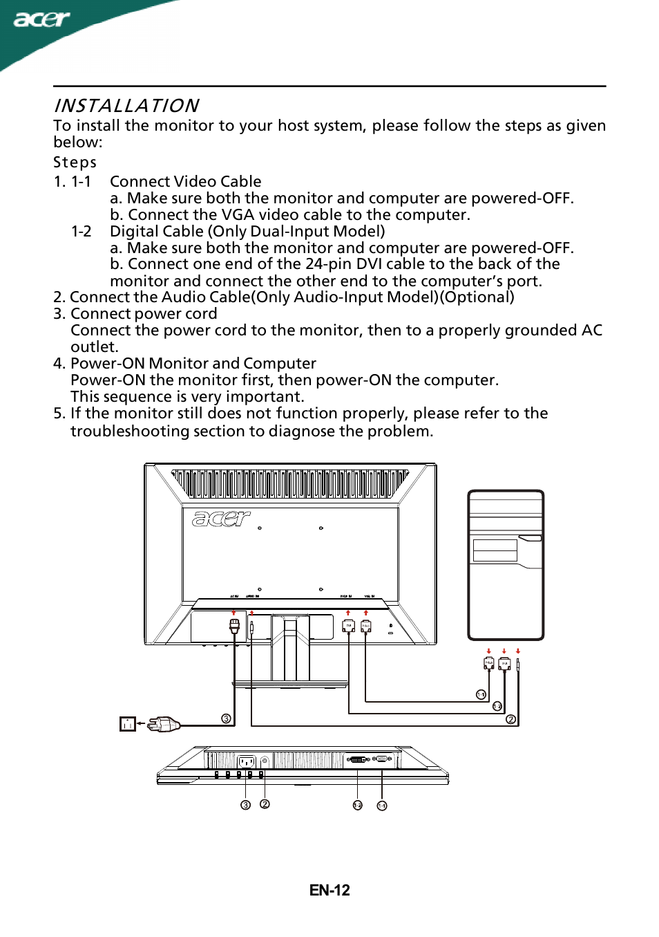 Installation | Acer P205H User Manual | Page 13 / 24