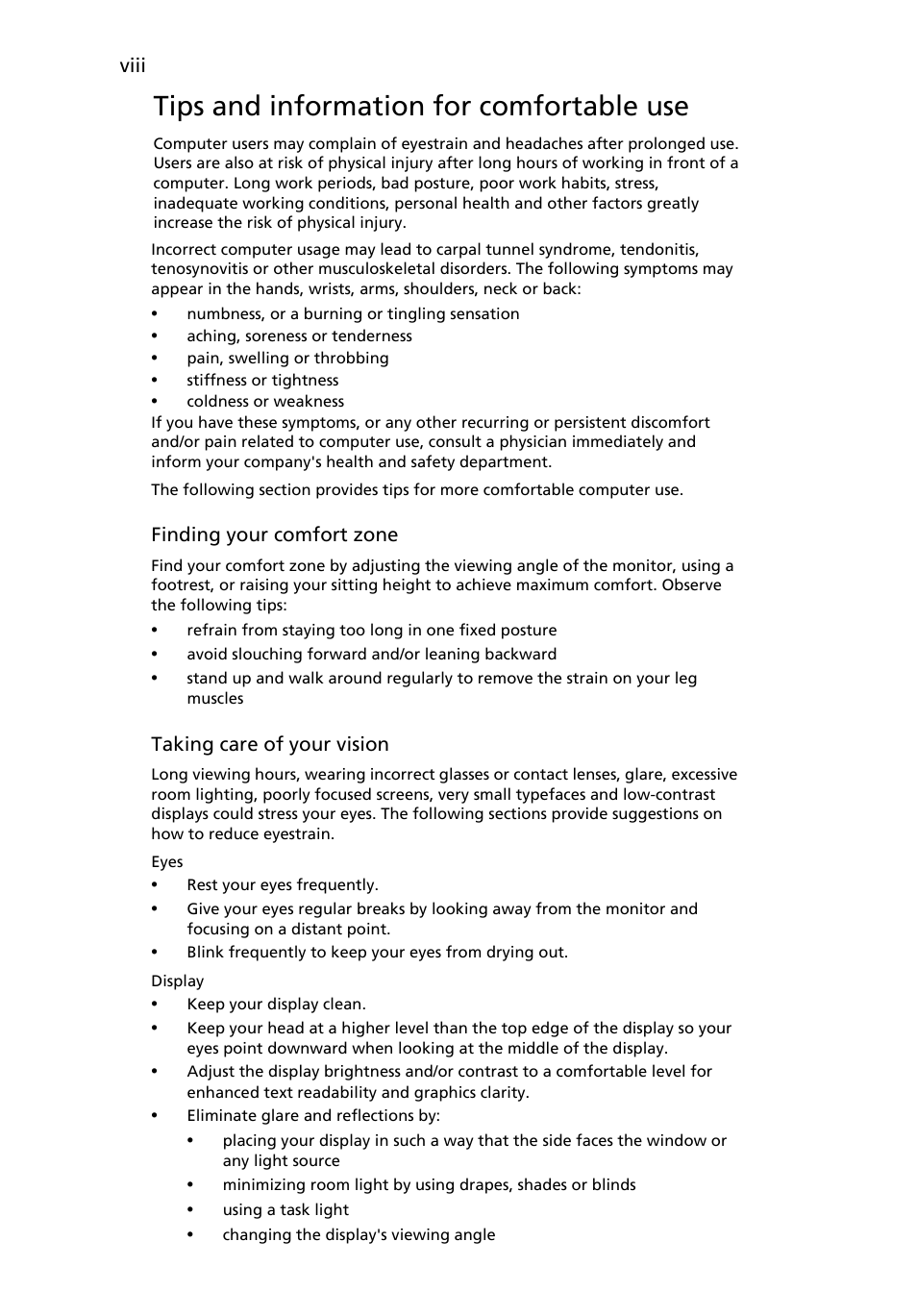 Tips and information for comfortable use | Acer H243H User Manual | Page 8 / 27