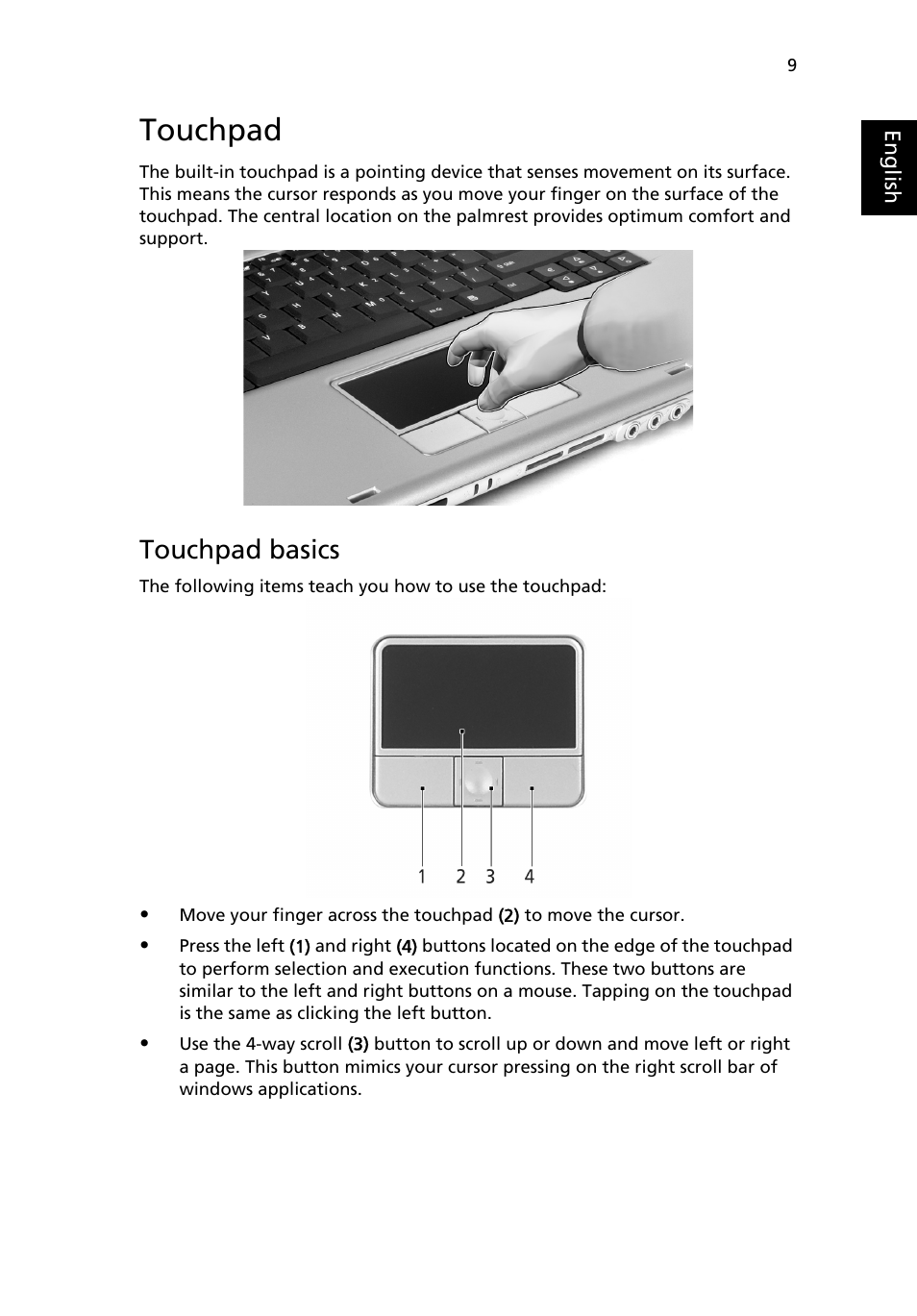 Touchpad, Touchpad basics | Acer TravelMate 2310 User Manual | Page 17 / 70