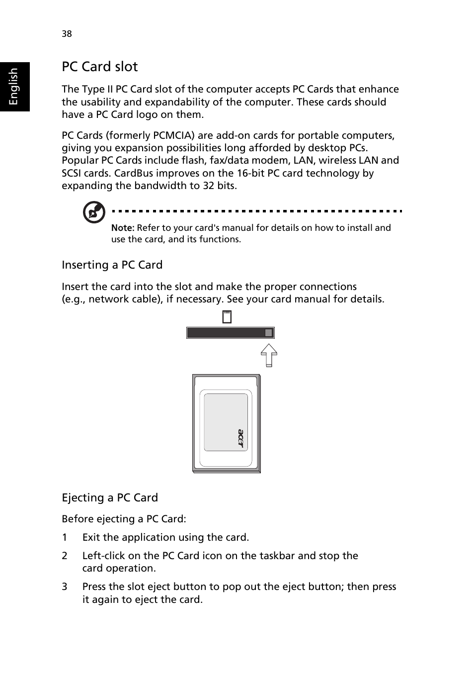 Pc card slot | Acer TravelMate 2310 User Manual | Page 46 / 70