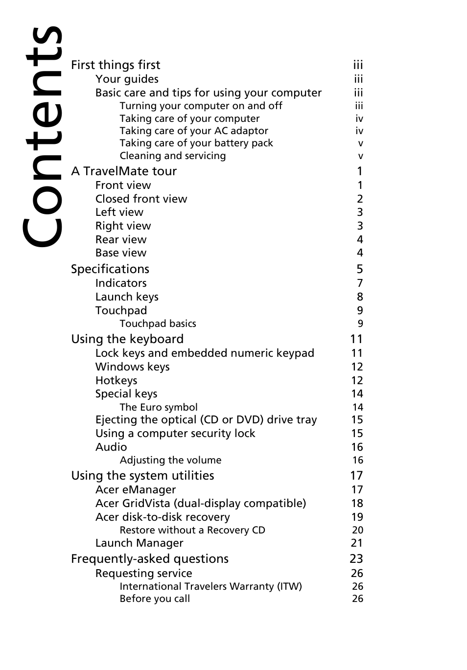 Acer TravelMate 2310 User Manual | Page 6 / 70