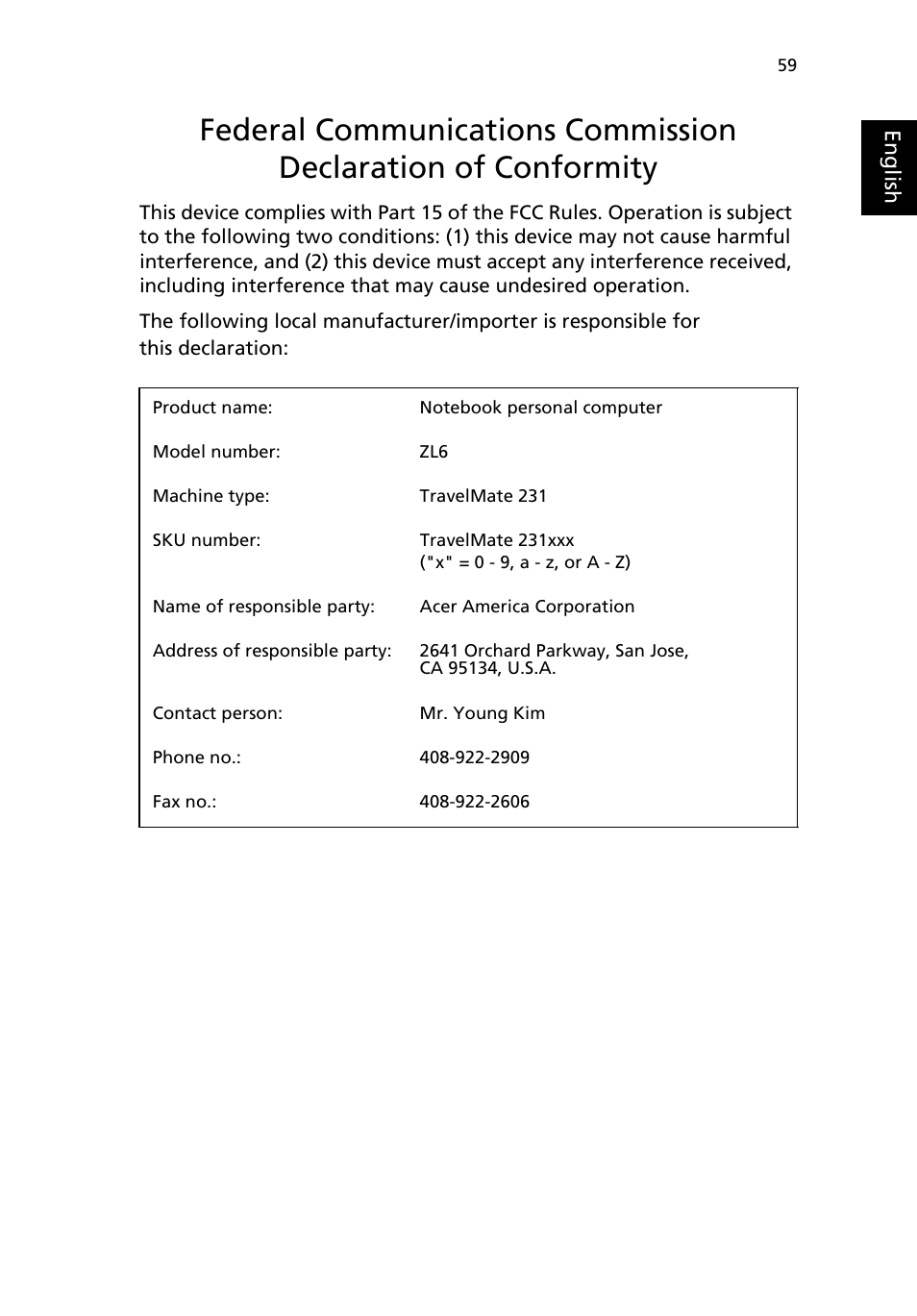 Acer TravelMate 2310 User Manual | Page 67 / 70