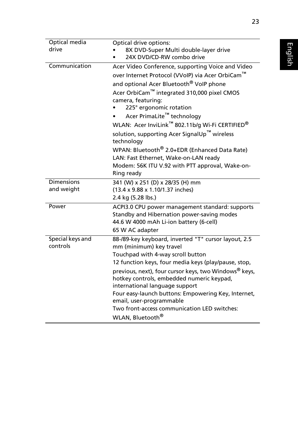 Eng lis h | Acer Extensa 4010 User Manual | Page 41 / 114