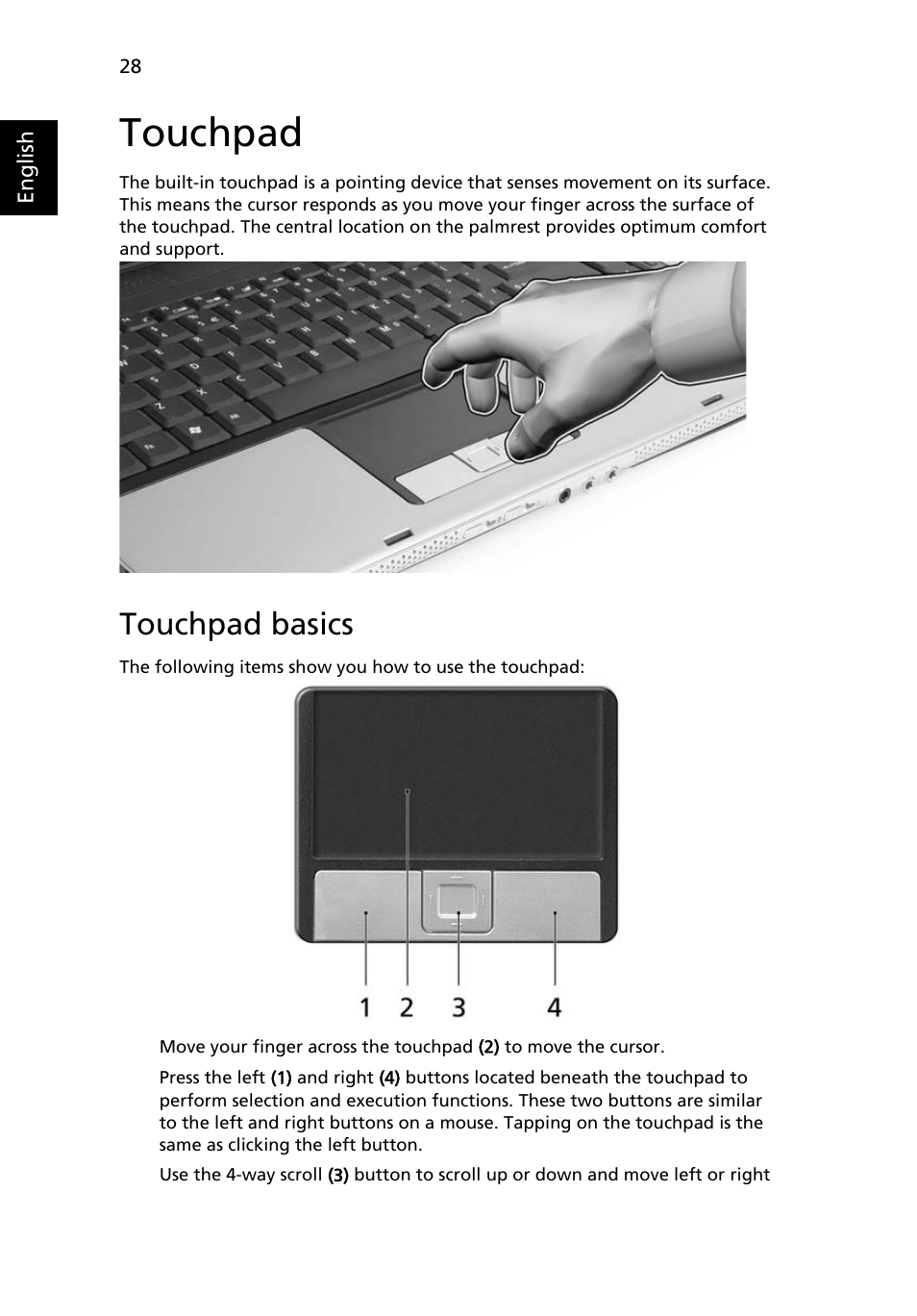 Touchpad, Touchpad basics | Acer Extensa 4010 User Manual | Page 46 / 114