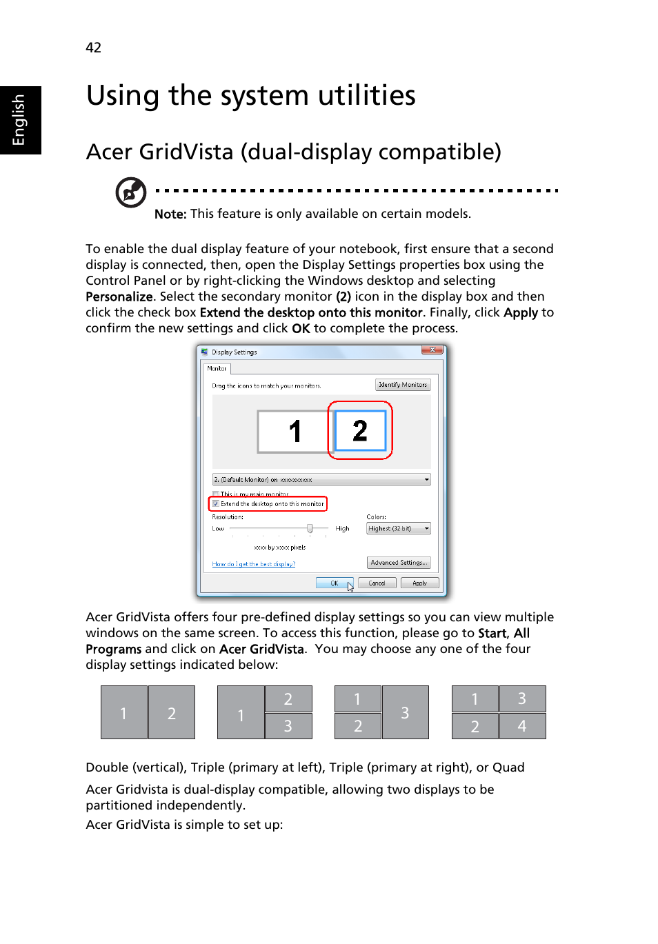 Using the system utilities, Acer gridvista (dual-display compatible) | Acer Extensa 4010 User Manual | Page 60 / 114