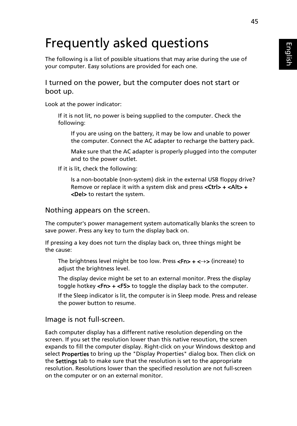 Frequently asked questions | Acer Extensa 4010 User Manual | Page 63 / 114