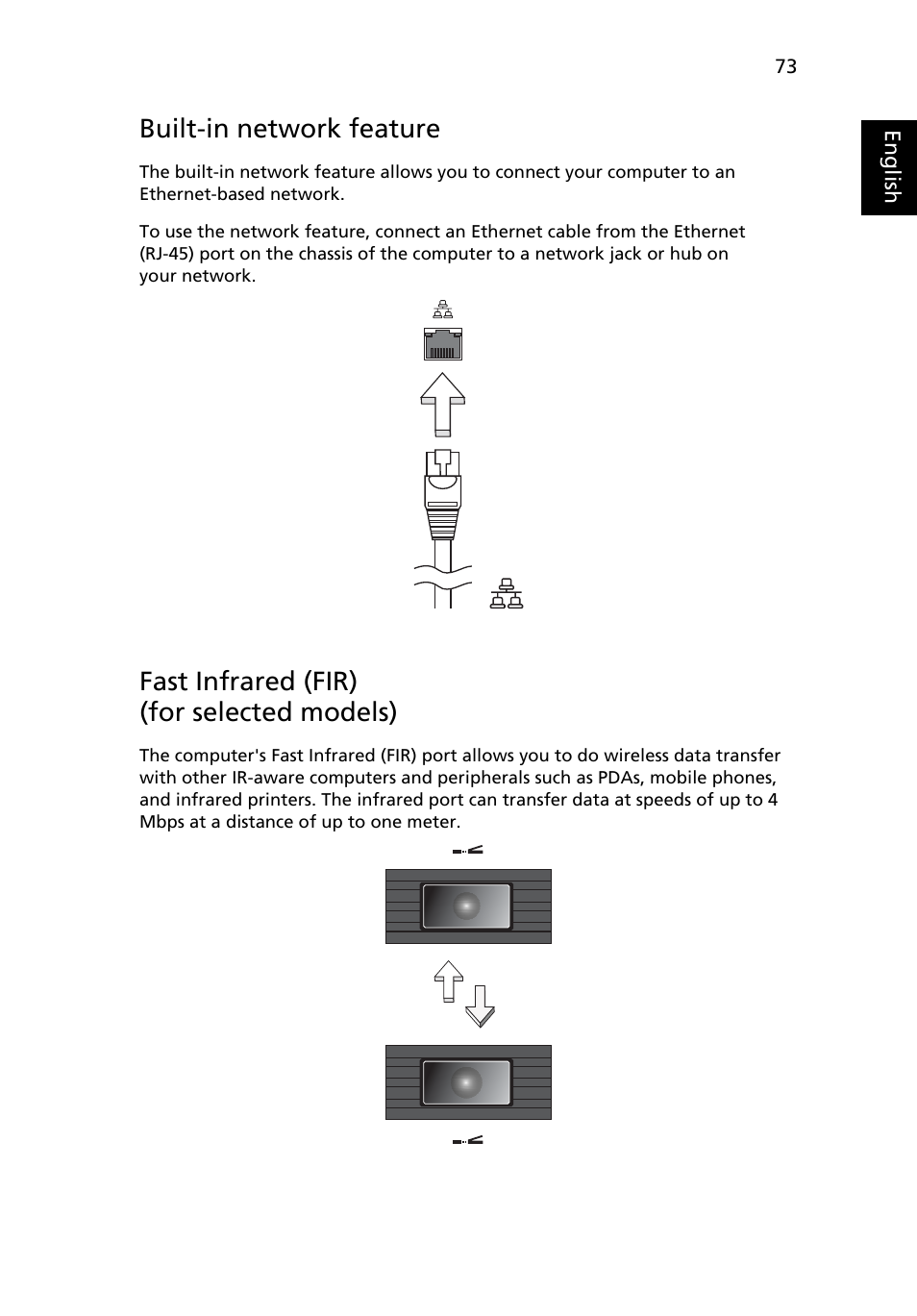 Built-in network feature, Fast infrared (fir) (for selected models) | Acer Extensa 4010 User Manual | Page 91 / 114