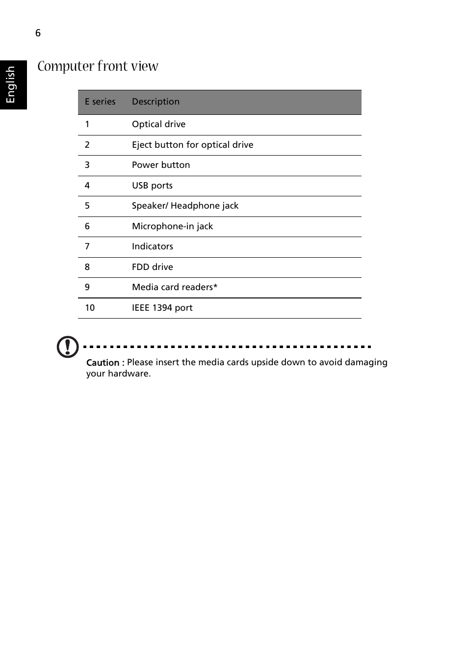 Computer front view | Acer Aspire E560 User Manual | Page 14 / 20