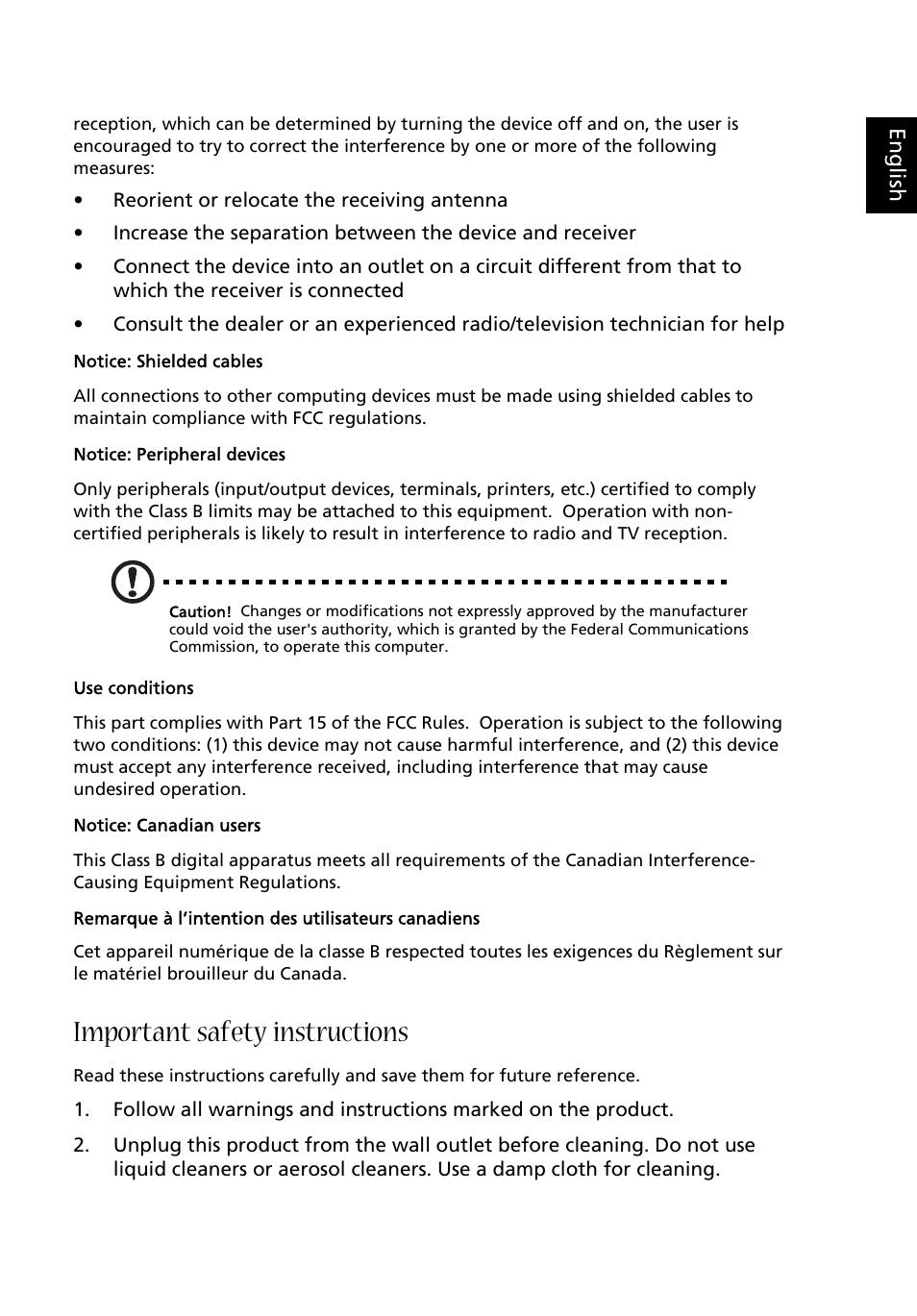 Important safety instructions | Acer Aspire E560 User Manual | Page 3 / 20