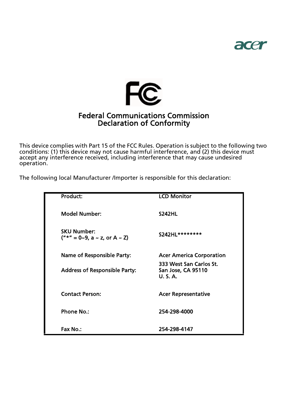 En-18 | Acer S242HL User Manual | Page 27 / 27