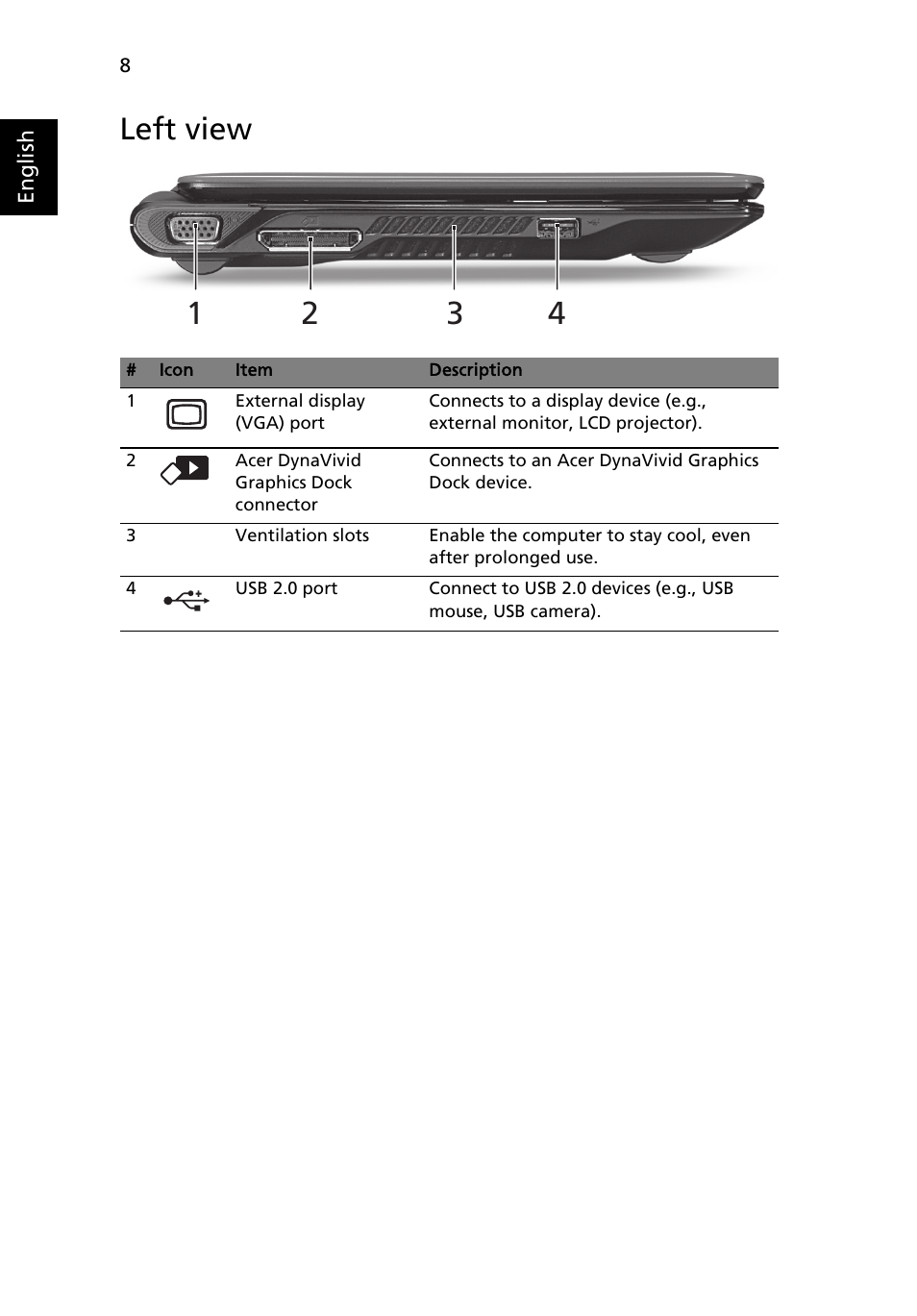 Left view | Acer FO200 User Manual | Page 8 / 12
