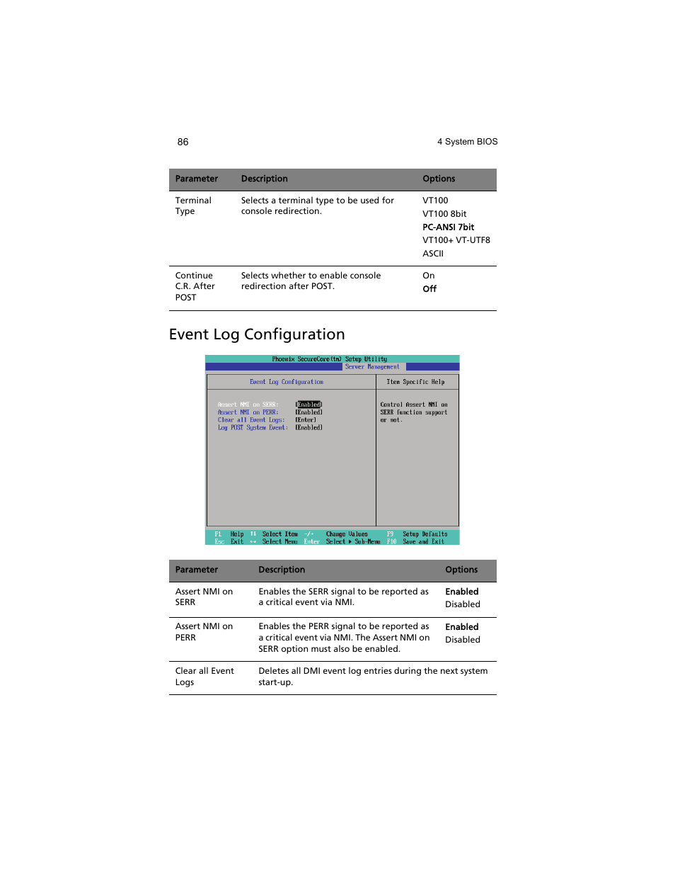 Event log configuration | Acer AT310 F1 User Manual | Page 104 / 176