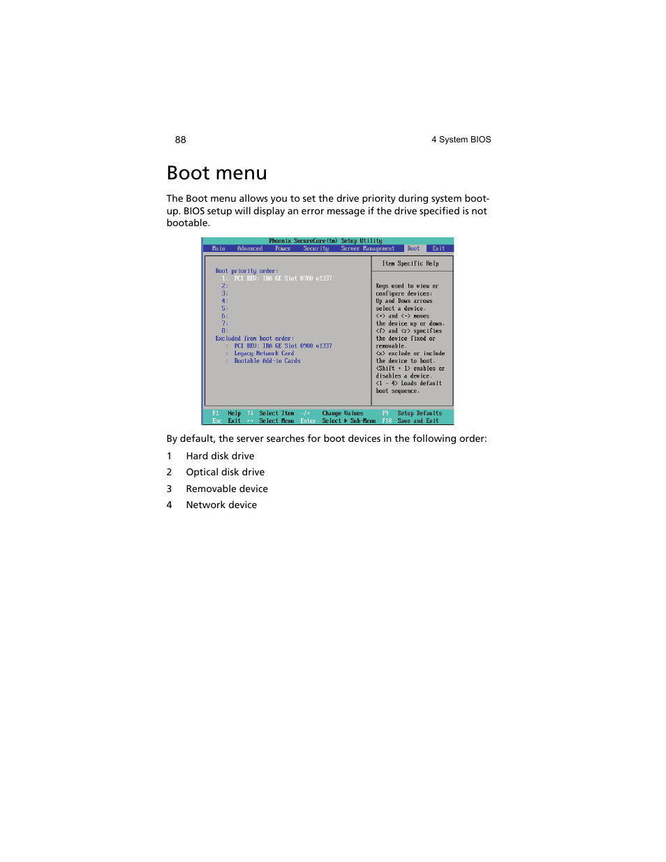 Boot menu | Acer AT310 F1 User Manual | Page 106 / 176