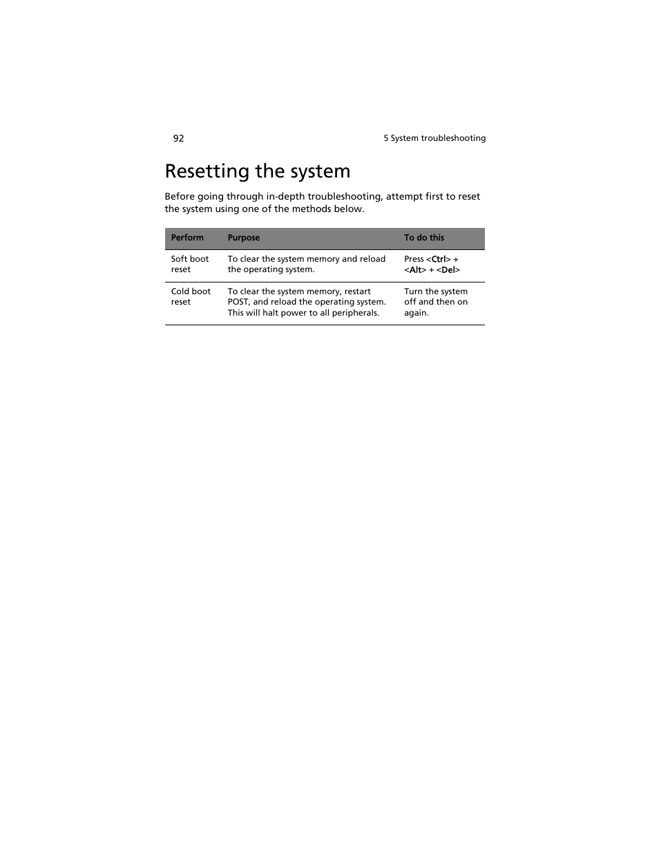 Resetting the system | Acer AT310 F1 User Manual | Page 110 / 176