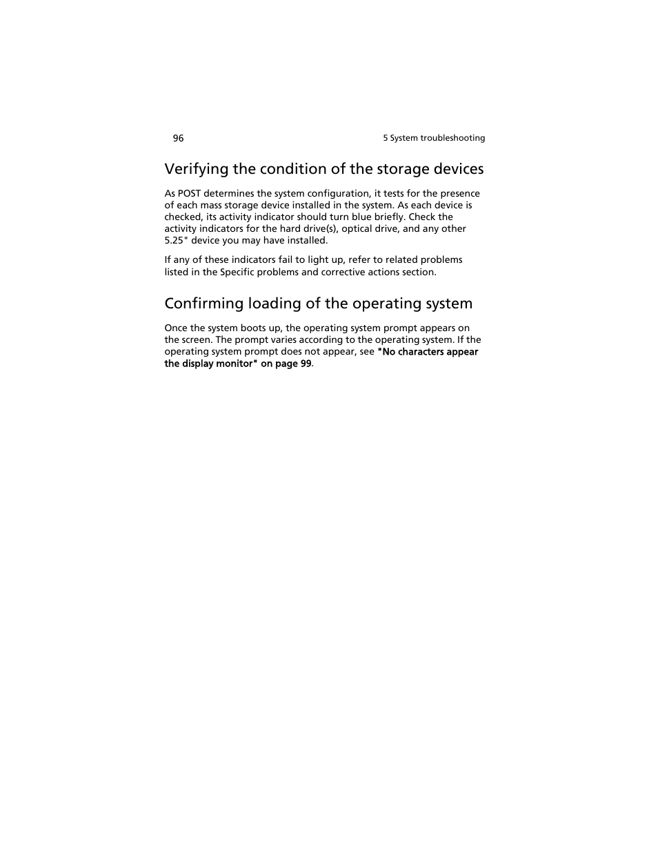 Verifying the condition of the storage devices, Confirming loading of the operating system | Acer AT310 F1 User Manual | Page 114 / 176