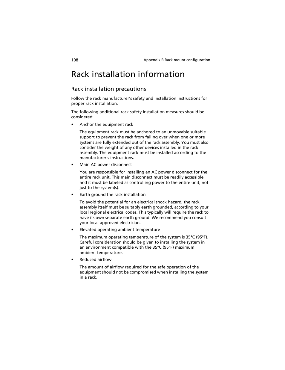 Rack installation information | Acer AT310 F1 User Manual | Page 126 / 176